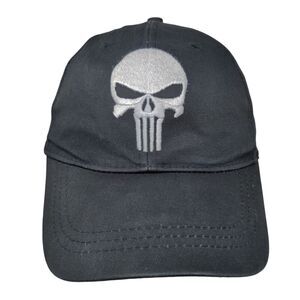 Punisher Strapback Hat Black One Size Embroidered 6 Panel Double Down